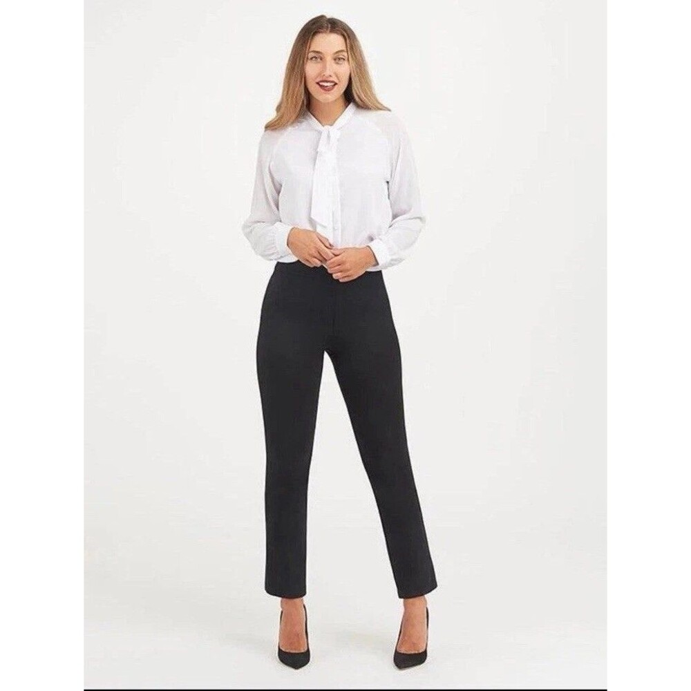 SPANX The Perfect Pant Women Black Straight Leg Shaping Ponte Dress Pants Size L